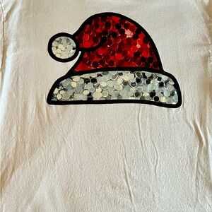 Gildan White Tee with Red and Silver Santa Hat Design